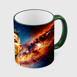 Кружка 3D Криштиану Роналду в космосе, цвет: 3D-зеленый кант