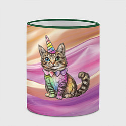 Кружка 3D Котенок в костюме единорога, цвет: 3D-зеленый кант — фото 2