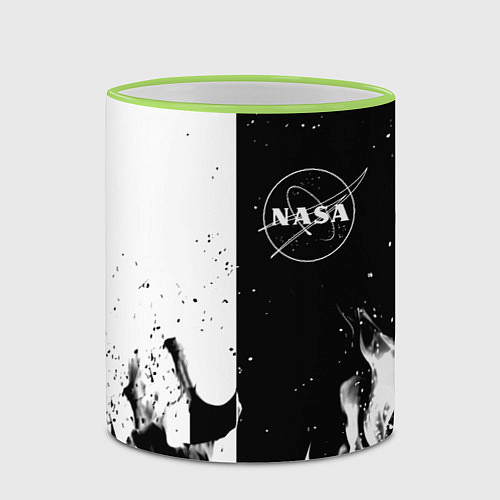 Кружка цветная Nasa черно белый огонь / 3D-Светло-зеленый кант – фото 2