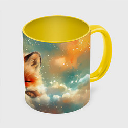 Кружка 3D Лисенок спит на облаке, цвет: 3D-белый + желтый