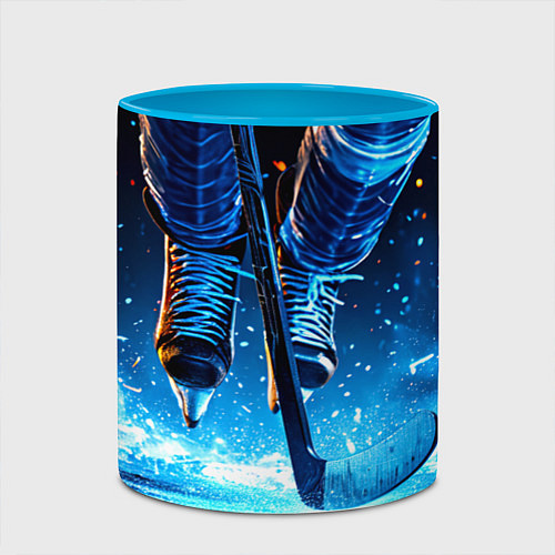 Кружка цветная Хоккеист в синем пламени / 3D-Белый + небесно-голубой – фото 2