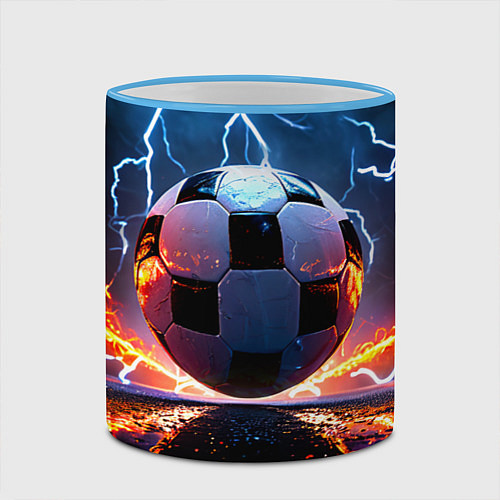 Кружка цветная Футбольный мяч в молниях / 3D-Небесно-голубой кант – фото 2