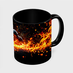 Кружка 3D Кикбоксеркие перчатки в огне, цвет: 3D-белый + черный