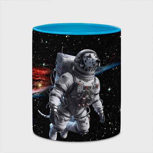 Кружка цветная The dalmatian brave cosmonaut - ai art / 3D-Белый + небесно-голубой – фото 2