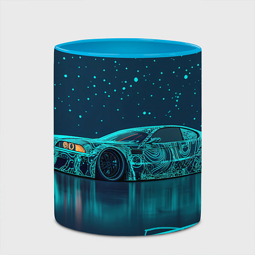 Кружка цветная BMW неоновый фон / 3D-Белый + небесно-голубой – фото 2