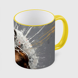Кружка 3D Мухаммед Али на сером, цвет: 3D-желтый кант