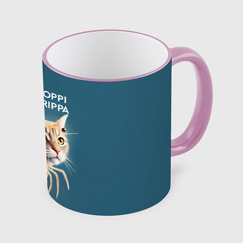 Кружка цветная Trippi troppi troppa trippa - brainrot cat meme / 3D-Розовый кант – фото 1