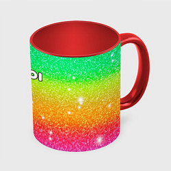 Кружка 3D Inzoi блестящий радужный фон, цвет: 3D-белый + красный