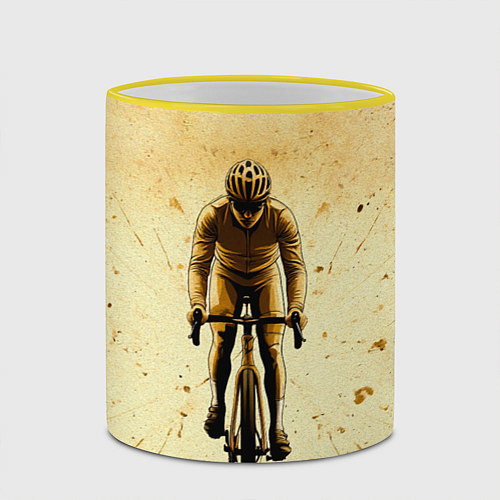 Кружка цветная Трековый велосипедист на бежевом / 3D-Желтый кант – фото 2