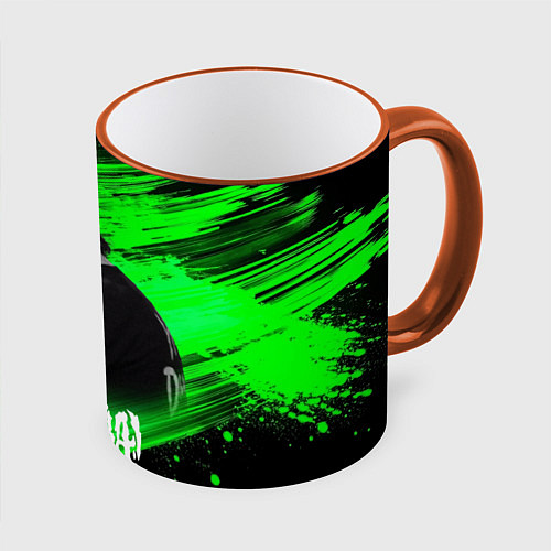 Кружка цветная Юрий Хой с микрофоном / 3D-Оранжевый кант – фото 1