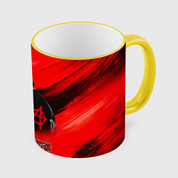 Кружка цветная Юрий Хой красно-черный фон
