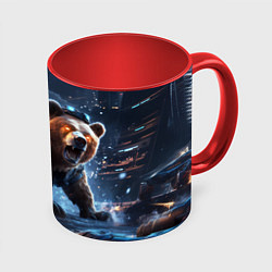 Кружка 3D Русский медведь кибер-война, цвет: 3D-белый + красный