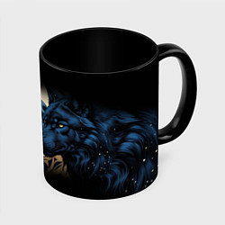 Кружка 3D Инь янь волк и волчица с луной, цвет: 3D-белый + черный