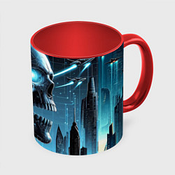 Кружка 3D Cyberpunk skull - metropolis neon glow, цвет: 3D-белый + красный
