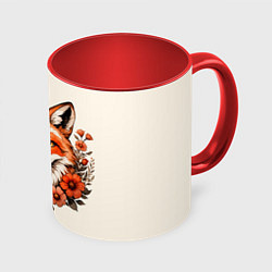 Кружка 3D Japanese fox in flowers, цвет: 3D-белый + красный