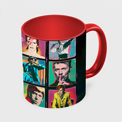 Кружка 3D David Bowie vintage collage, цвет: 3D-белый + красный