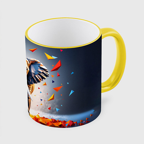 Кружка цветная Геометрический слон и цветные полигоны / 3D-Желтый кант – фото 1