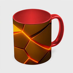 Кружка 3D Желтые неоновые соты - текстура, цвет: 3D-белый + красный