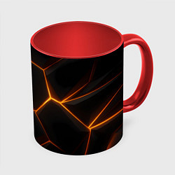 Кружка 3D Черная объемная текстура с неоном, цвет: 3D-белый + красный