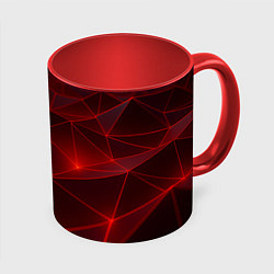 Кружка 3D Красные полигоны с неоном, цвет: 3D-белый + красный