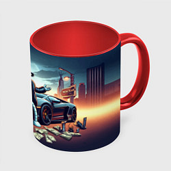 Кружка 3D Бендер рядом с Ламбо и рассыпанным баблом, цвет: 3D-белый + красный