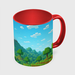 Кружка цветная Пейзаж Minecraft с горой со снежной шапкой