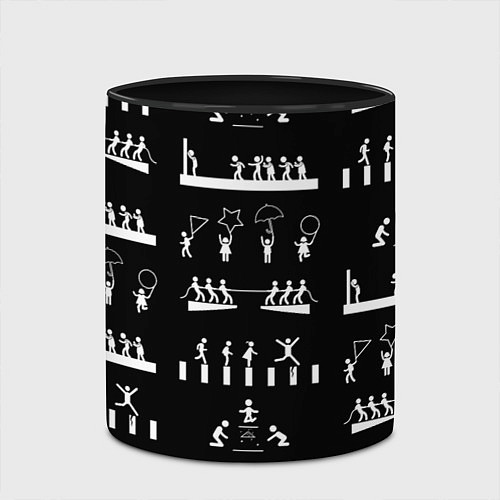 Кружка цветная Силуэты игры в кальмара на черном фоне / 3D-Белый + черный – фото 2