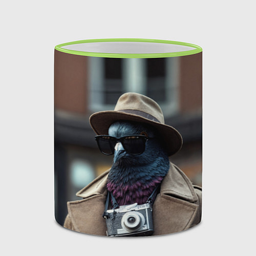 Кружка цветная Голубь шпион с ретро фотокамерой / 3D-Светло-зеленый кант – фото 2