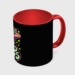 Кружка 3D Пришелец в летающей тарелке НЛО, цвет: 3D-белый + красный