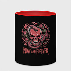 Кружка 3D Череп со змеей и розами тату, цвет: 3D-белый + красный — фото 2