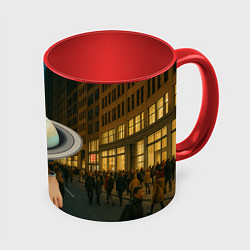 Кружка 3D Ла Вака Сатурно Сатурнита мем, цвет: 3D-белый + красный