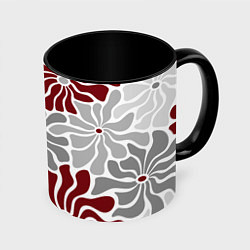Кружка 3D Цветы cherry and grey pattern, цвет: 3D-белый + черный