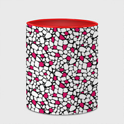 Кружка 3D Мелкий красно белый мозаичный узор на черном, цвет: 3D-белый + красный — фото 2