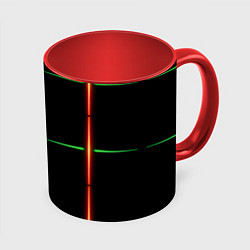 Кружка 3D Color black green orange stripes, цвет: 3D-белый + красный