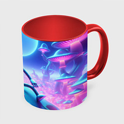 Кружка 3D Bender bending robot on the amazing neon mushroom, цвет: 3D-белый + красный