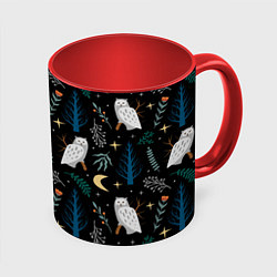 Кружка 3D Сова в зимнем лесу, цвет: 3D-белый + красный