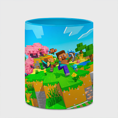 Кружка цветная Майнкрафт - на встречу приключениям / 3D-Белый + небесно-голубой – фото 2