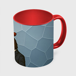 Кружка 3D Петух бизнесмен с кофе, цвет: 3D-белый + красный