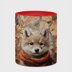 Кружка 3D Осенний волчонок, цвет: 3D-белый + красный — фото 2