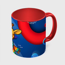 Кружка 3D Радостныйй жираф в шарфе, цвет: 3D-белый + красный