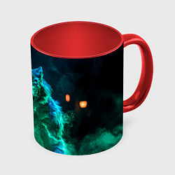 Кружка 3D Волк с зелеными глазами, цвет: 3D-белый + красный