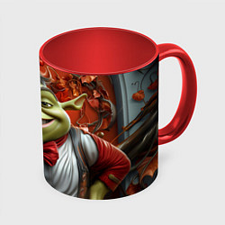 Кружка 3D Шрек в деловом костюме, цвет: 3D-белый + красный