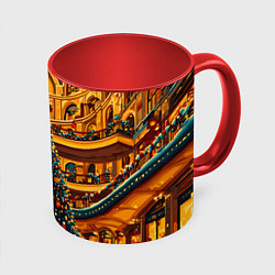 Кружка 3D Московская новогодняя елка, цвет: 3D-белый + красный