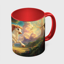 Кружка 3D Белая мультяшная лошадка, цвет: 3D-белый + красный