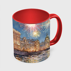 Кружка 3D Новогодний салют в Питере, цвет: 3D-белый + красный