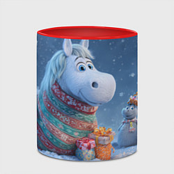 Кружка 3D Новогодняя лошадь с подарками, цвет: 3D-белый + красный — фото 2
