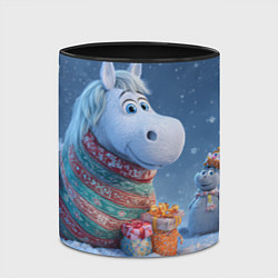 Кружка 3D Новогодняя лошадь с подарками, цвет: 3D-белый + черный — фото 2