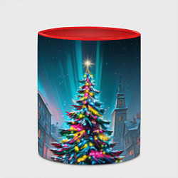 Кружка 3D Новогодняя елка в гирляндах, цвет: 3D-белый + красный — фото 2