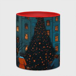 Кружка 3D Люди встречают новый год во дворе, цвет: 3D-белый + красный — фото 2
