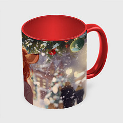 Кружка 3D Новогодняя аниме лошадка, цвет: 3D-белый + красный